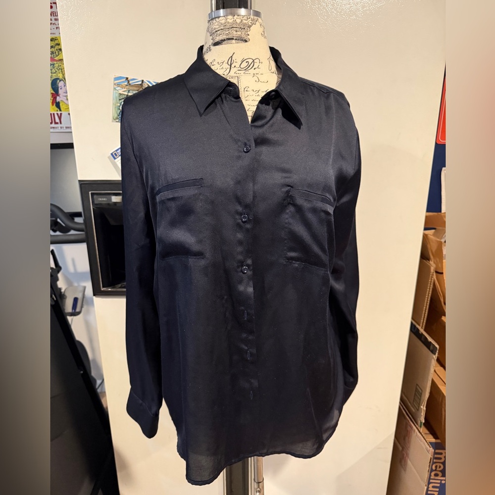 LOFT Dark Blue Satin Blouse
